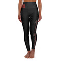 High-Waist Black Yoga Leggings with Gothic Script Side Print