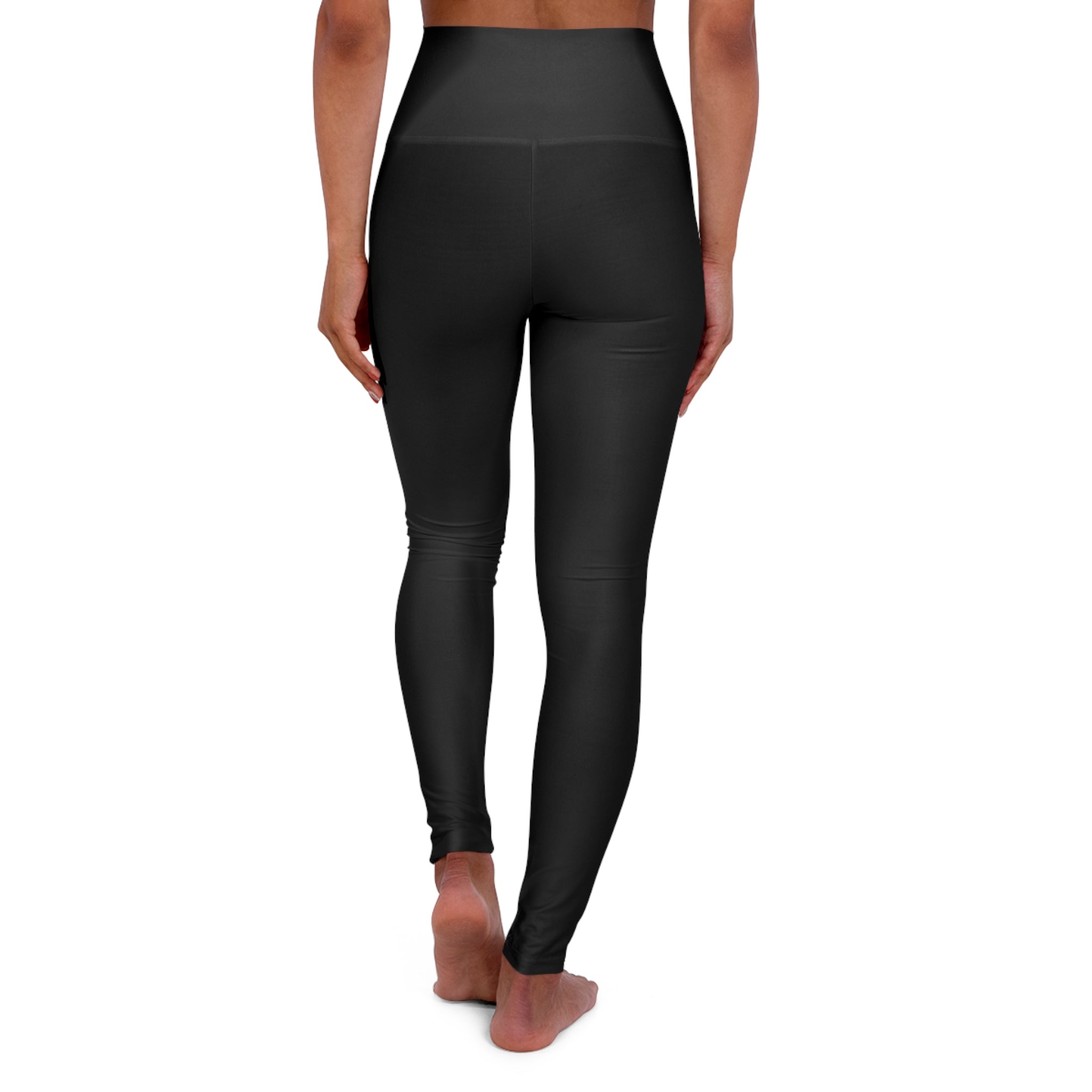 High-Waist Black Yoga Leggings with Gothic Script Side Print