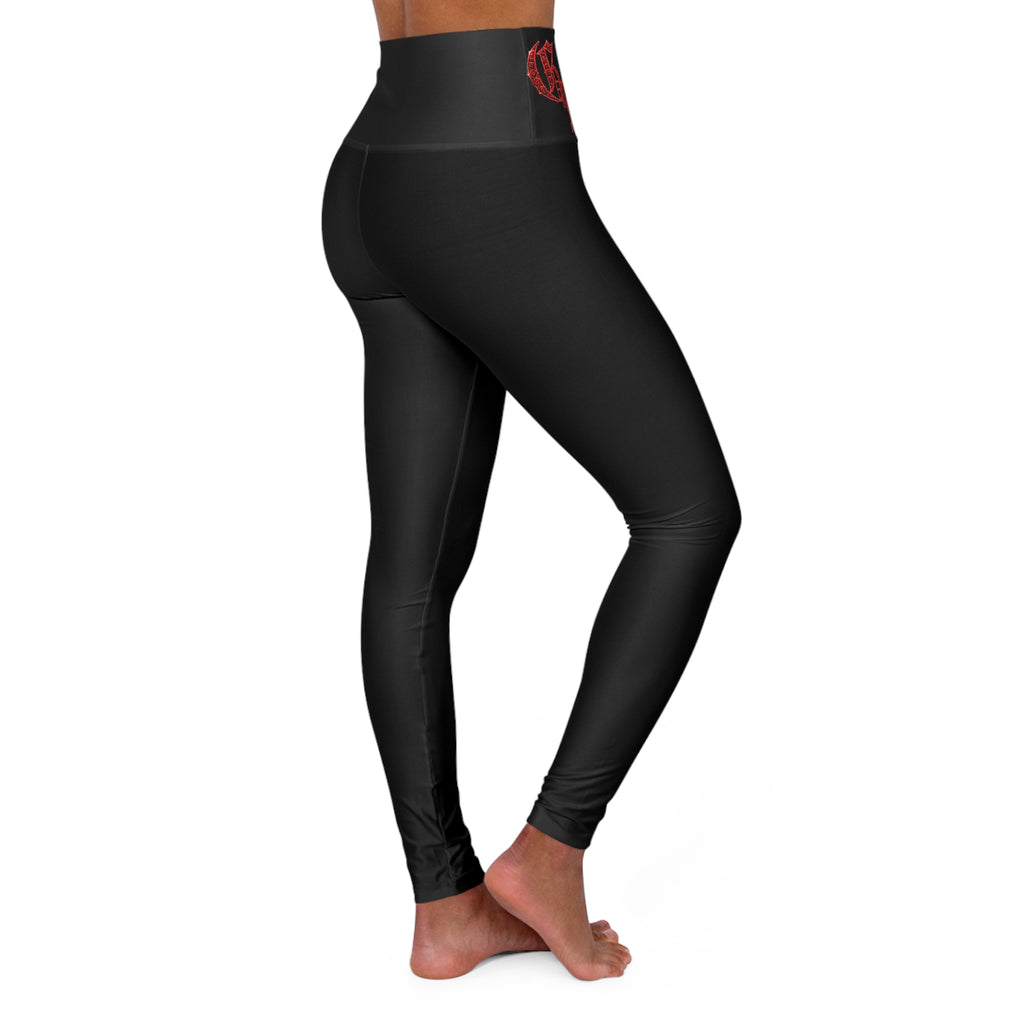 High-Waist Black Yoga Leggings with Gothic Script Side Print