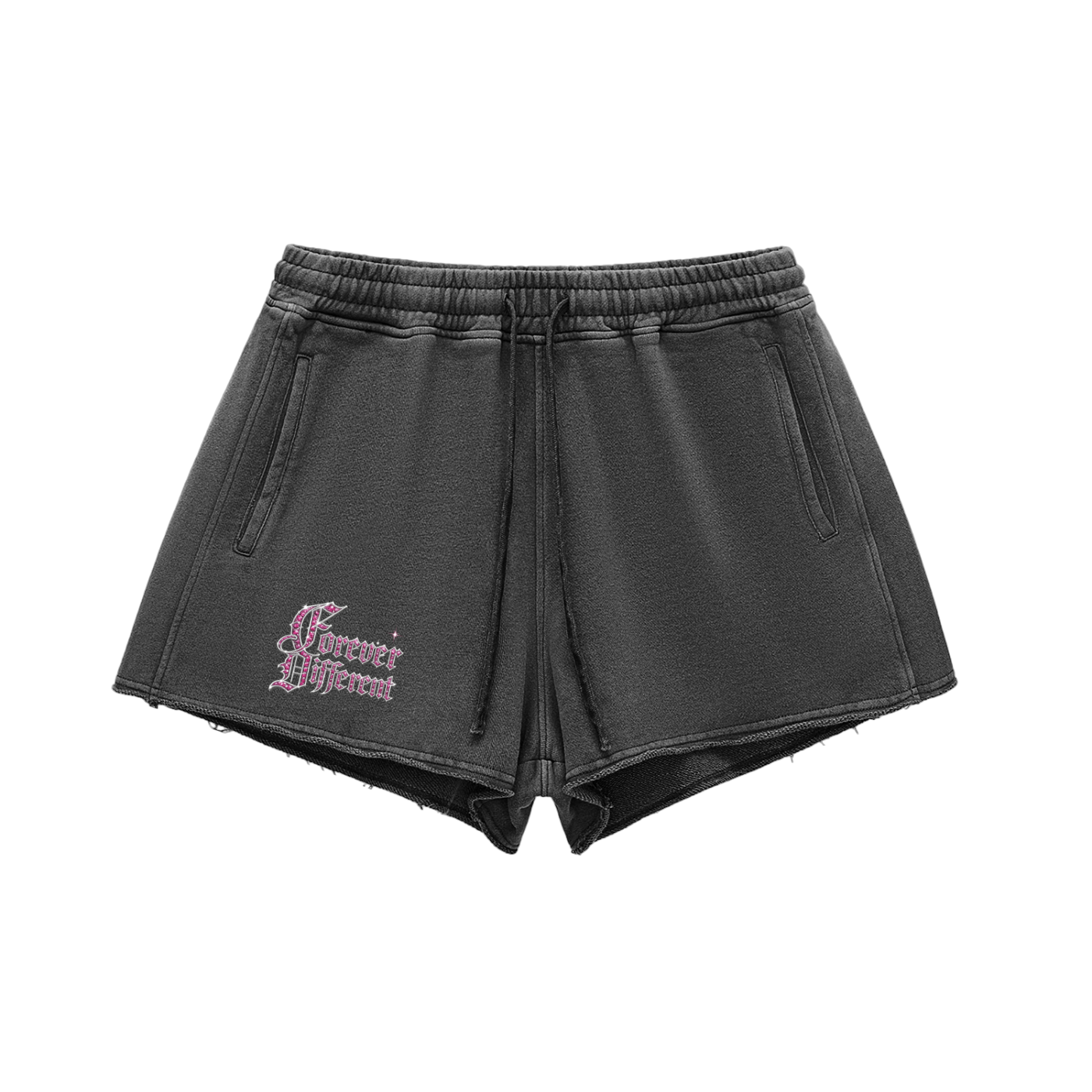 Snow Washed Raw Edge Drawstring Shorts